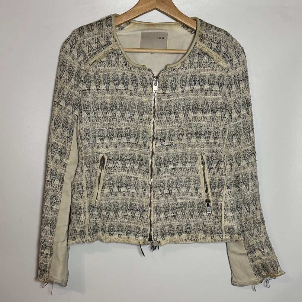 IRO Cream and Gray Textured Zip Jacket